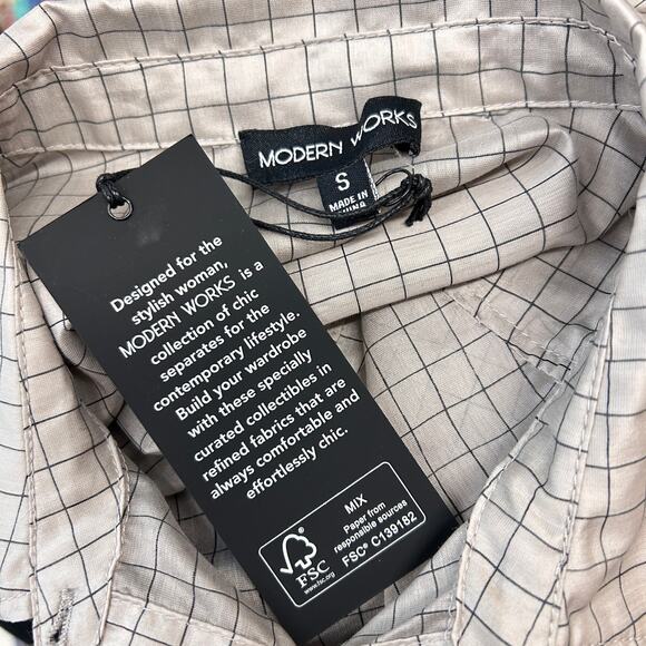 Modern Works Blouse women’s Long sleeve button down Semi-sheer plaid small NWT - Picture 5 of 7